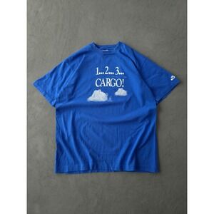 Vintage 1990s KLM Cargo Airline T-shirt Fruit Of‎ The Loom Blue Single Stitch XL